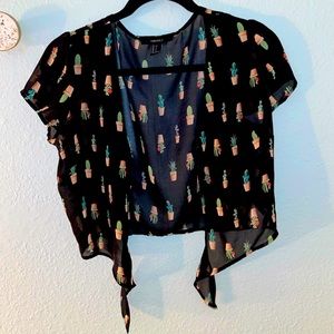 Cropped cacti sheer blouse